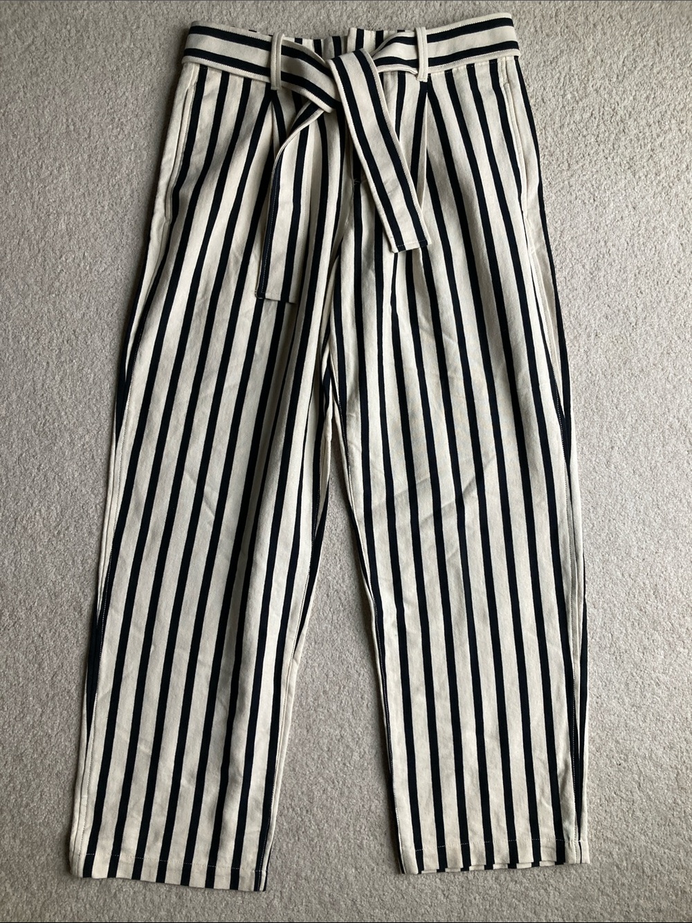 Polo Ralph Lauren button-fly black & cream striped high-waisted cotton pants NWT
